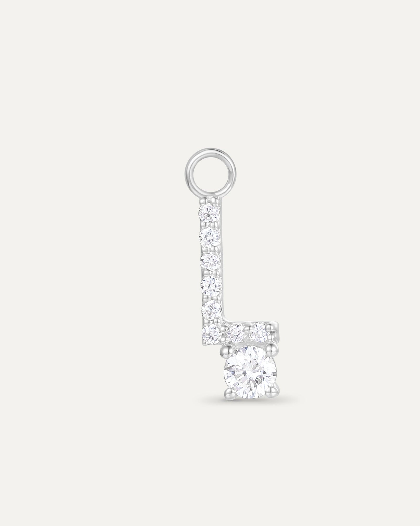 Charm lettre L en or massif 375 blanc, pendentif initiale femme