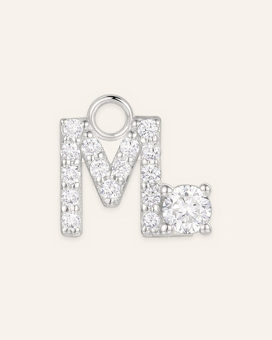 Charm lettre M en or massif 14 carats 585 blanc, bijou personnalisé