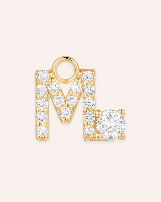 Charm lettre M en or massif 14 carats 585 jaune, bijou personnalisé