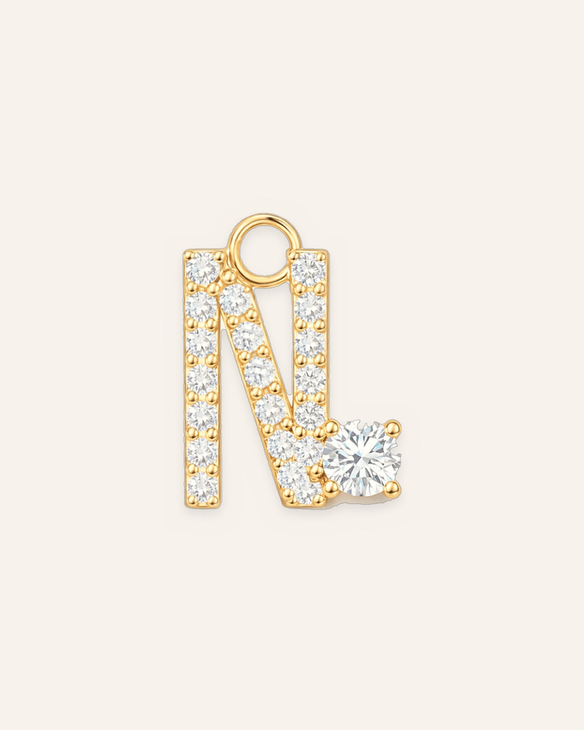 Charm lettre N en or massif 14 carats 585 jaune, pendentif initiale alphabet
