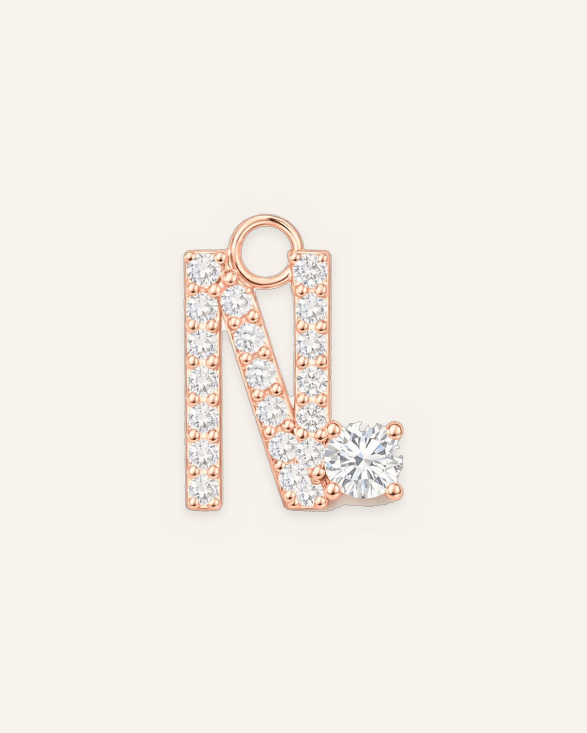 Charm lettre N en or massif 14 carats 585 rose, pendentif initiale alphabet