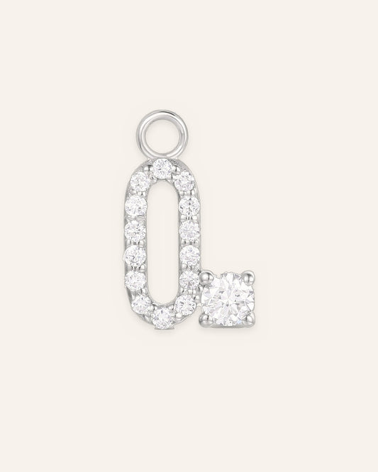 Charm lettre O en or massif 14 carats 585 blanc, pendentif initiale femme
