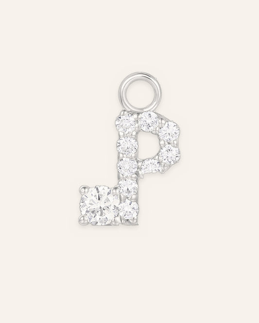 Charm lettre P en or massif 14 carats 585 blanc, bijou personnalisé