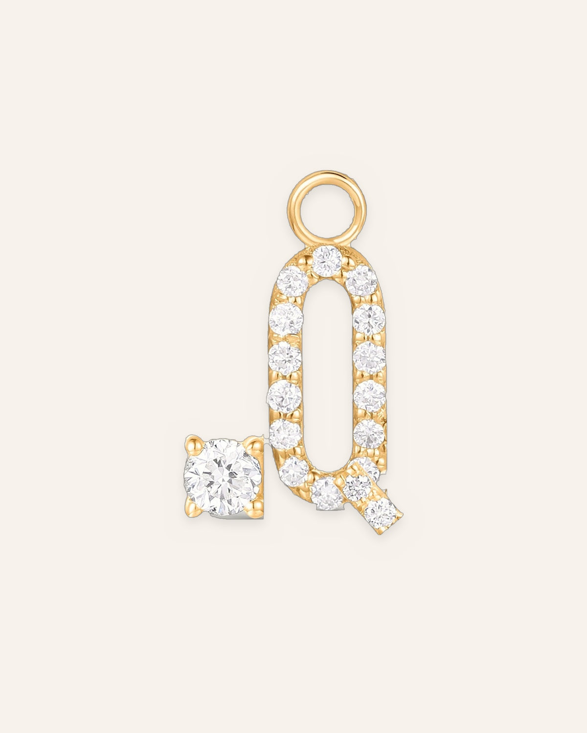 Charm lettre Q en or massif 14 carats 585 jaune, pendentif initiale alphabet