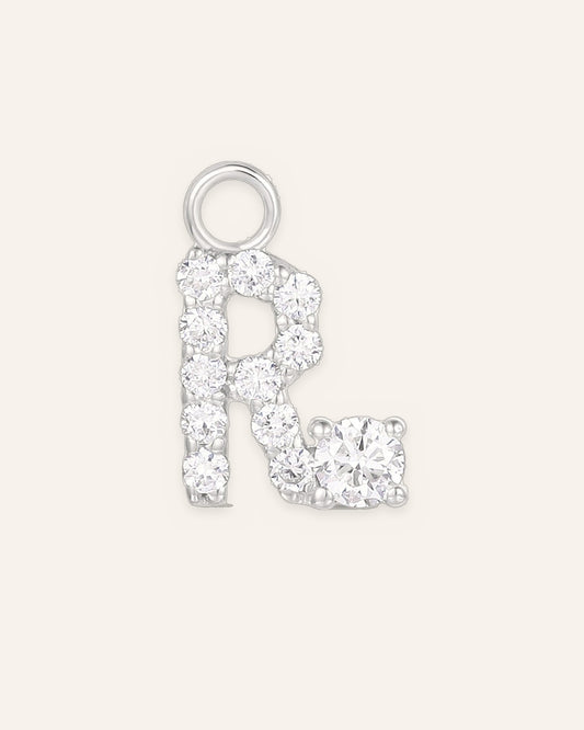 Charm lettre R en or massif 14 carats 585 blanc, pendentif initiale femme