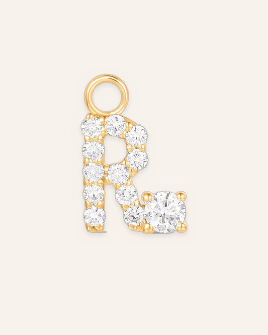 Charm lettre R en or massif 14 carats 585 jaune, pendentif initiale femme