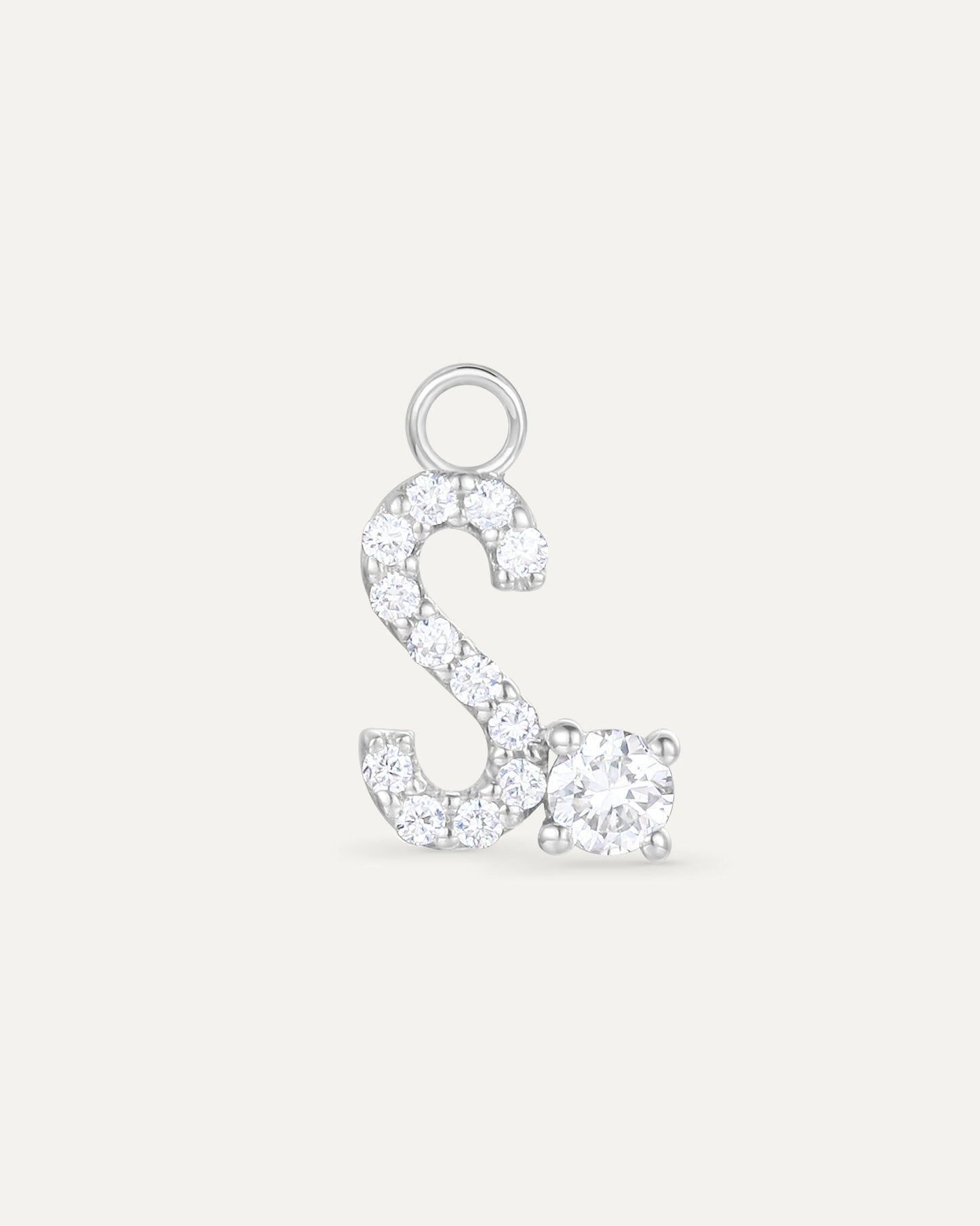 Charm lettre S en or massif 375 blanc, pendentif initiale femme