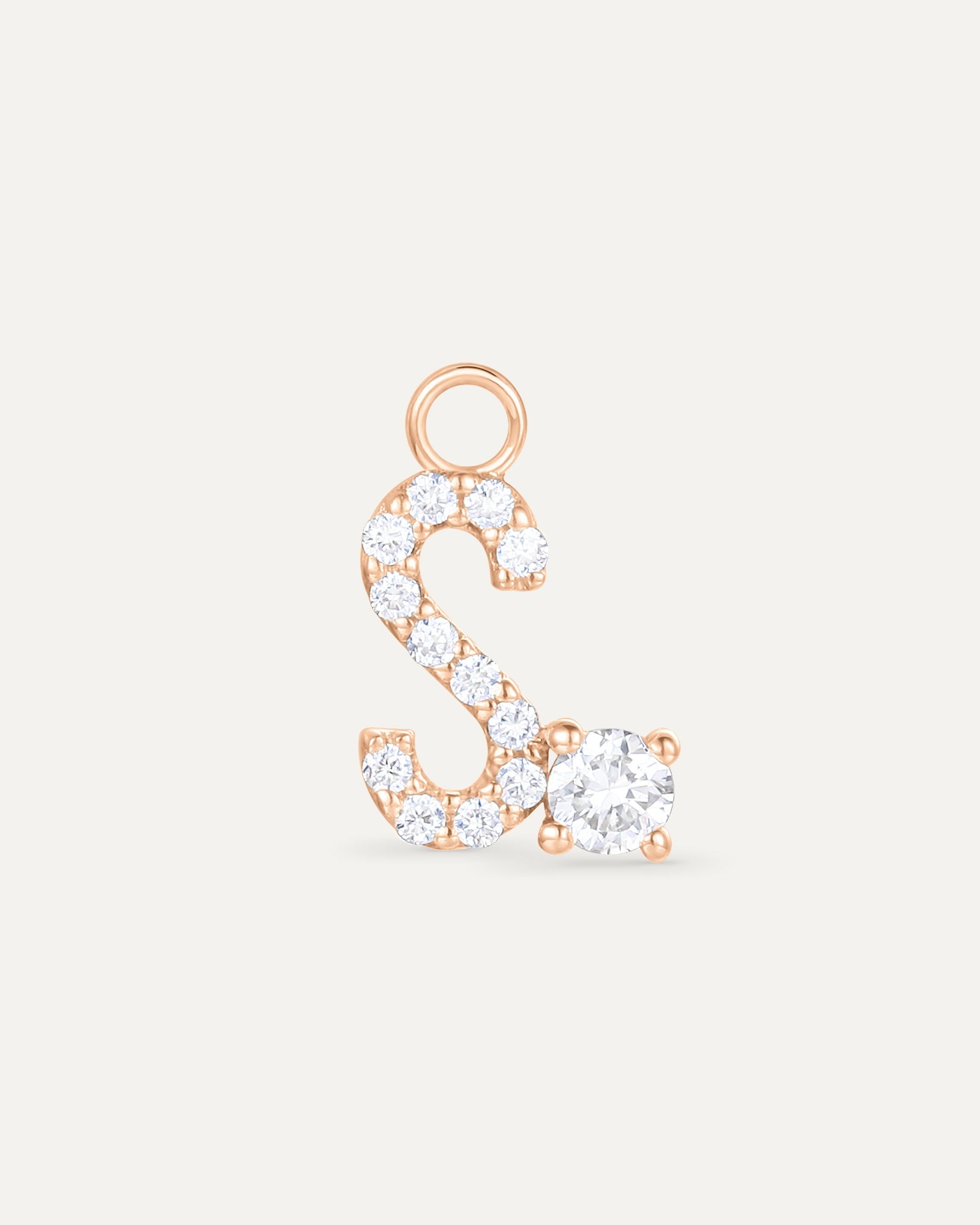 Charm lettre S en or massif 375 rose, pendentif initiale alphabet