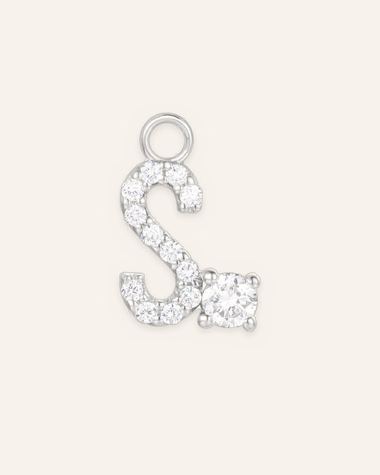 Charm lettre S en or massif 14 carats 585 blanc, bijou personnalisé