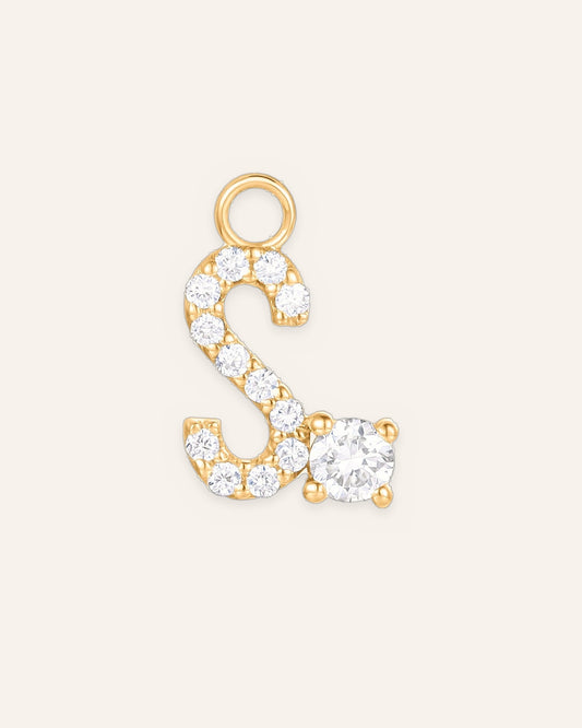 Charm lettre S en or massif 14 carats 585 jaune, bijou personnalisé