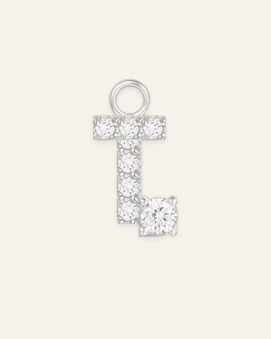 Charm lettre T en or massif 14 carats 585 blanc, pendentif initiale alphabet