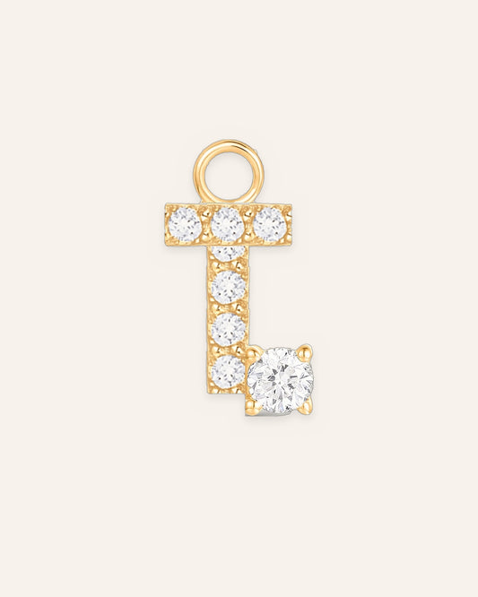 Charm lettre T en or massif 14 carats 585 jaune, pendentif initiale alphabet