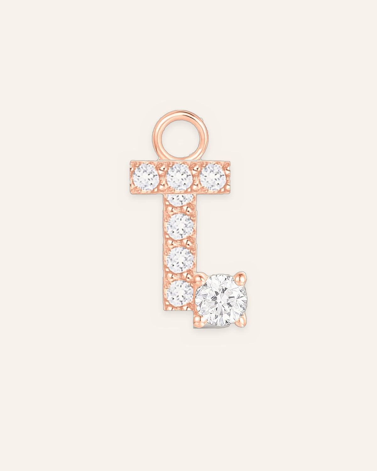 Charm lettre T en or massif 14 carats 585 rose, pendentif initiale alphabet