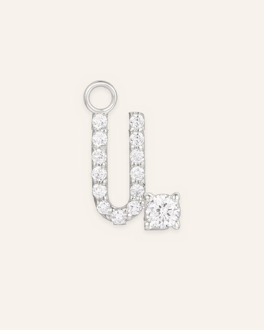 Charm lettre U en or massif 14 carats 585 blanc, pendentif initiale femme