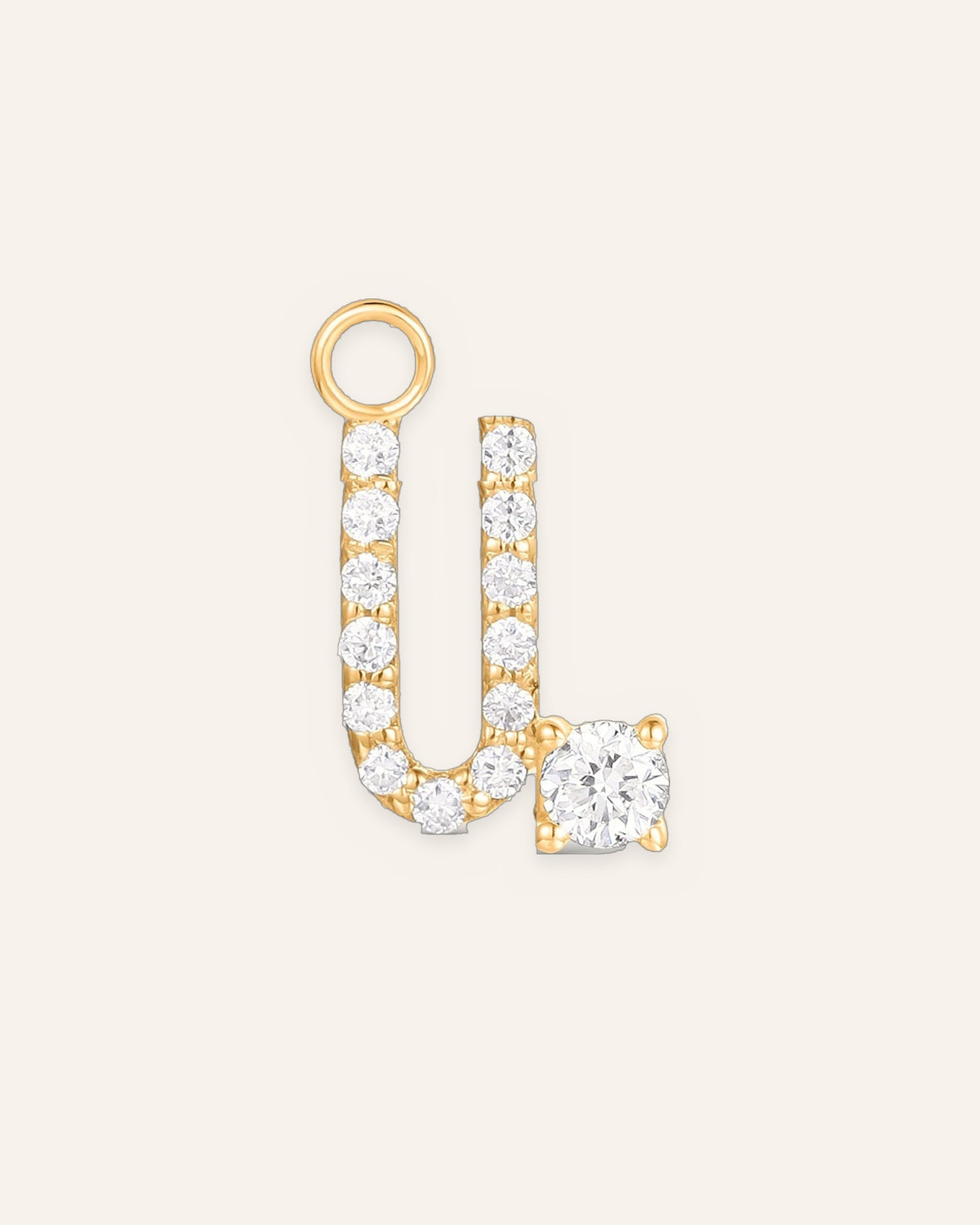 Charm lettre U en or massif 14 carats 585 jaune, pendentif initiale femme