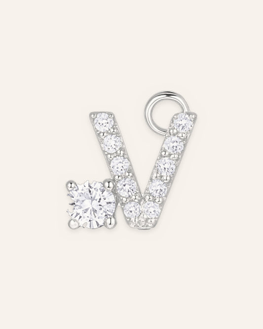 Charm lettre V en or massif 14 carats 585 blanc, bijou personnalisé