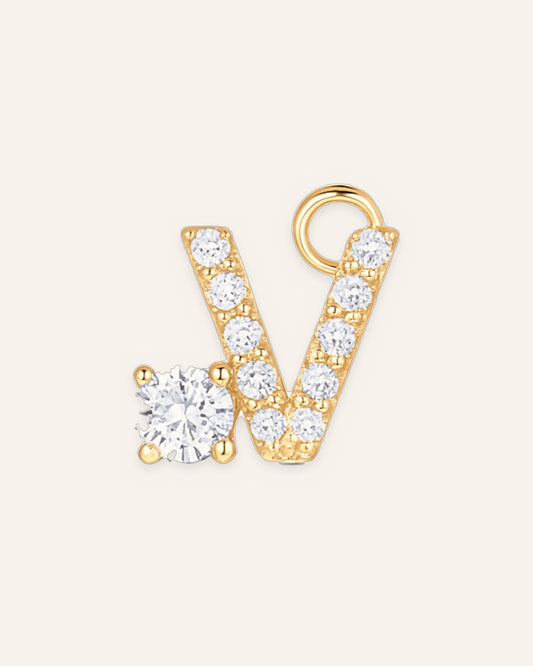Charm lettre V en or massif 14 carats 585 jaune, bijou personnalisé