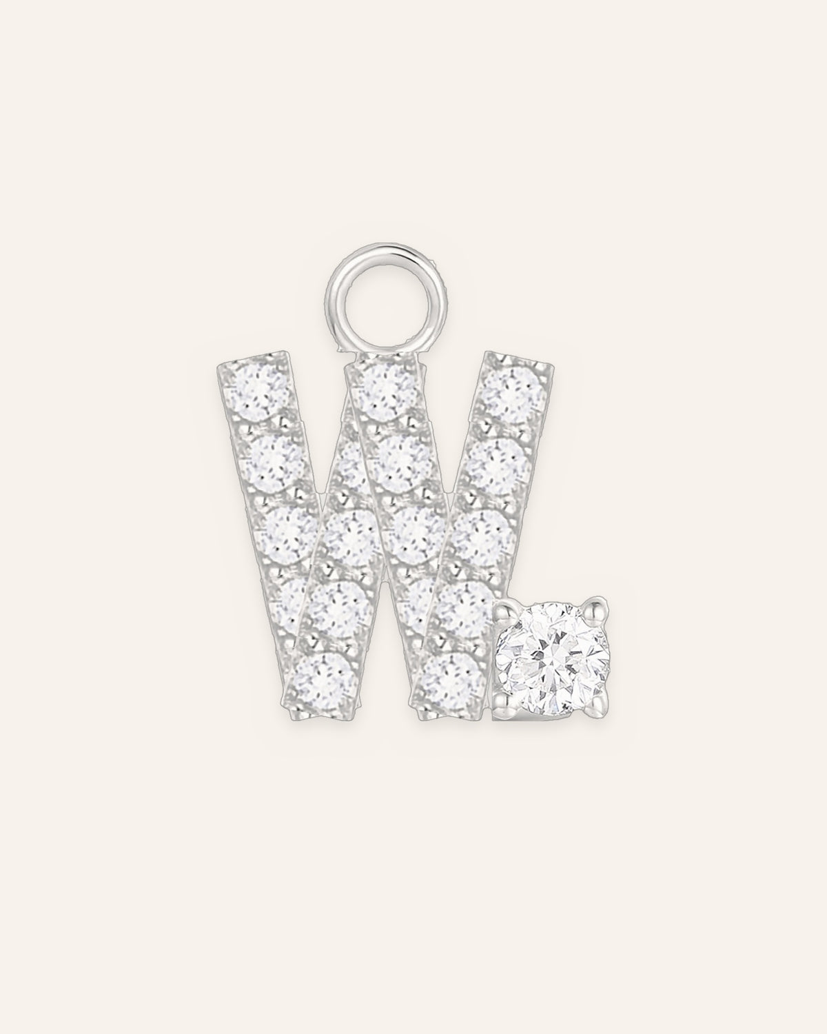 Charm lettre W en or massif 14 carats 585 blanc, pendentif initiale alphabet