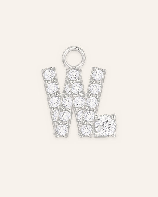 Charm lettre W en or massif 14 carats 585 blanc, pendentif initiale alphabet