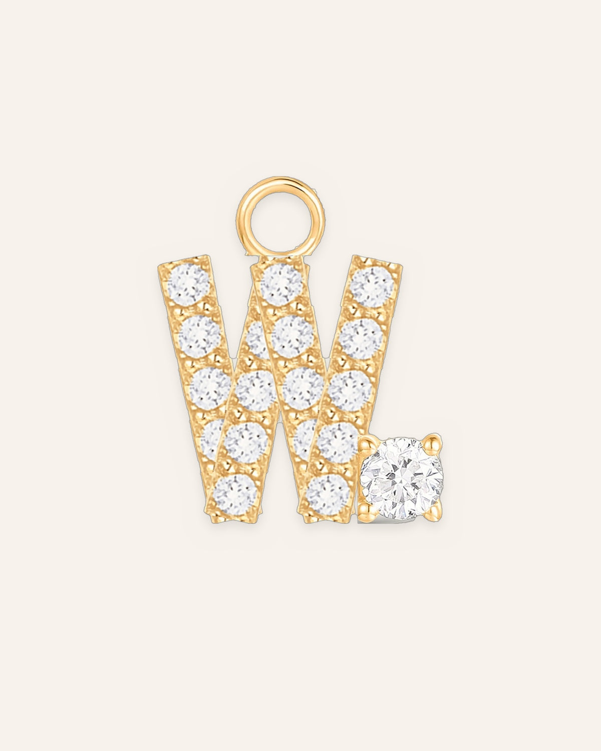 Charm lettre W en or massif 14 carats 585 jaune, pendentif initiale alphabet