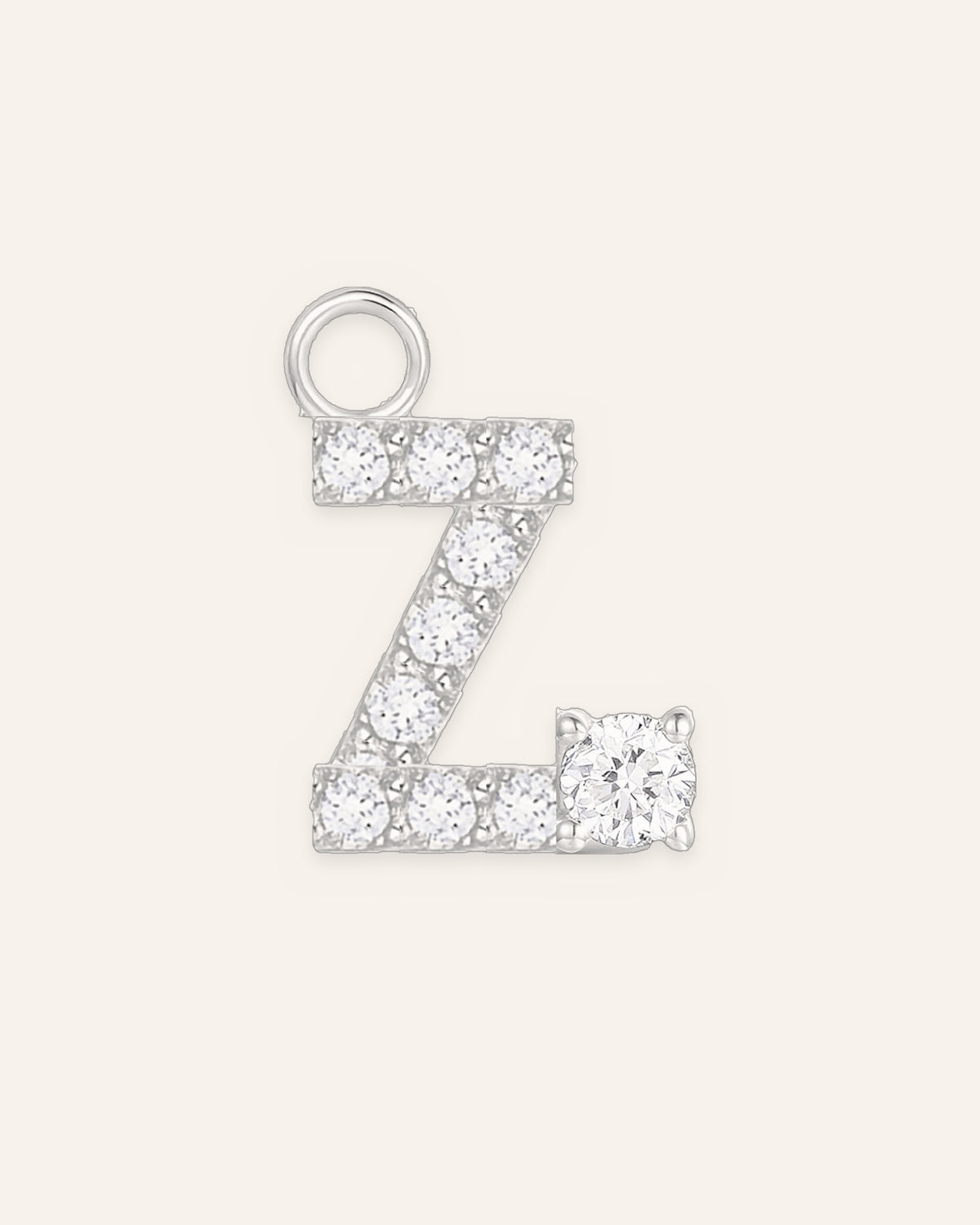 Charm lettre Z en or massif 14 carats 585 blanc, pendentif initiale alphabet