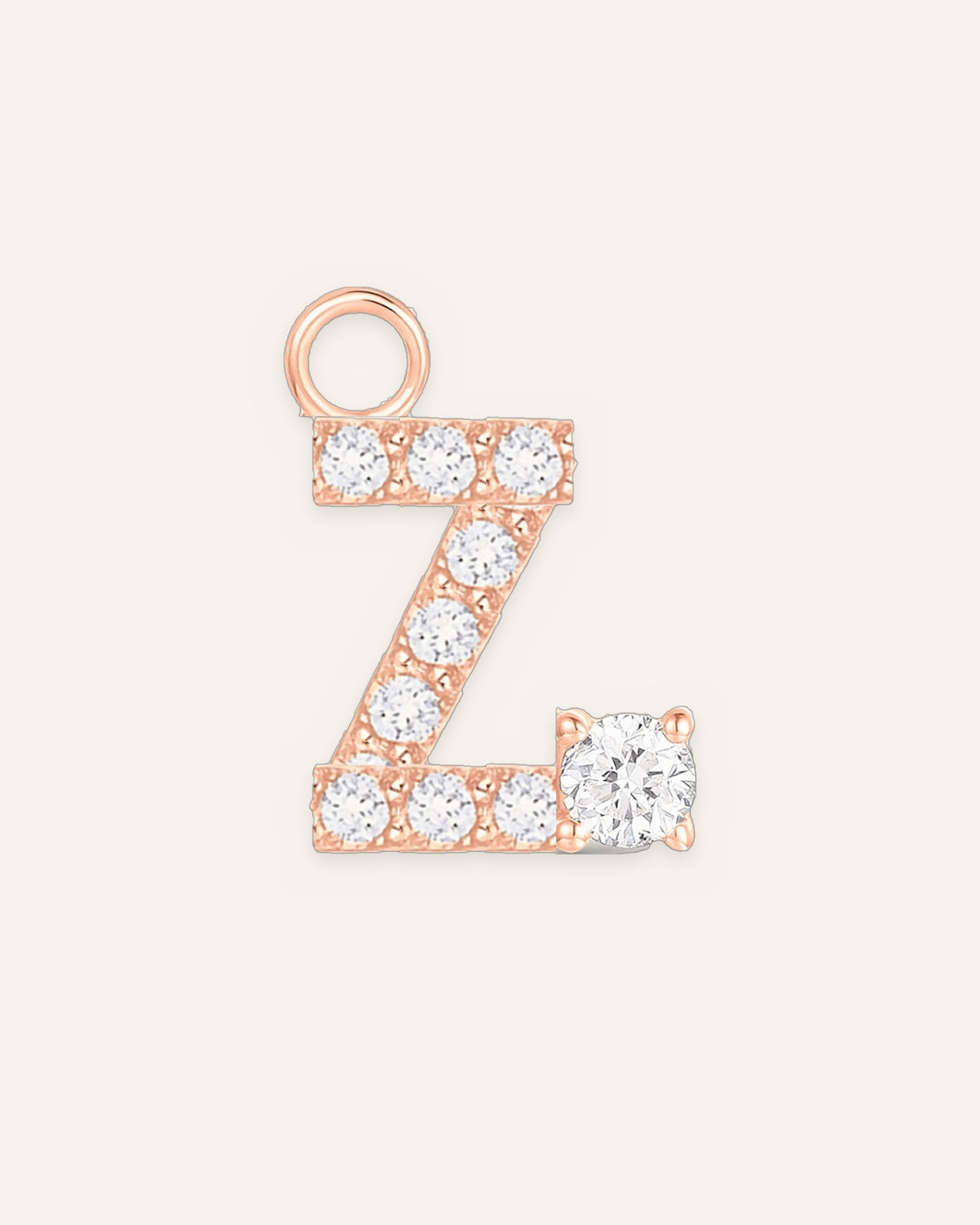 Charm lettre Z en or massif 14 carats 585 rose, pendentif initiale alphabet