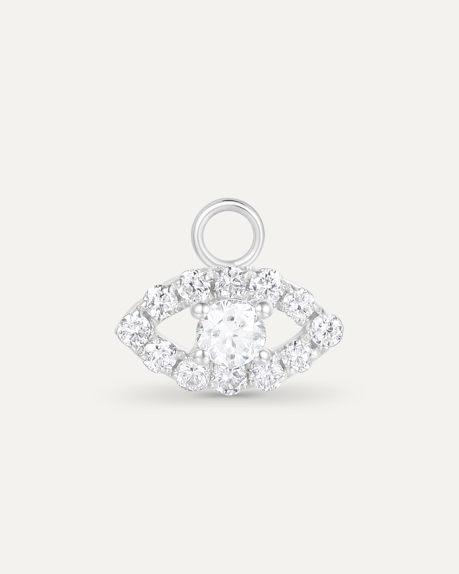 Charm pendentif œil en or massif 375 blanc serti de 13 diamants