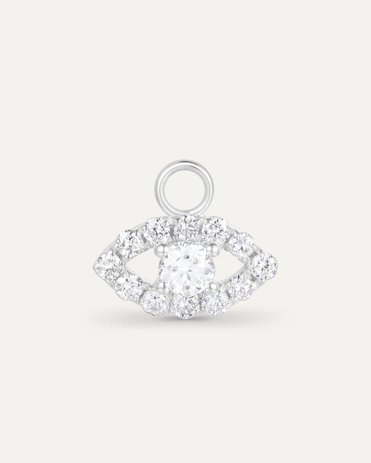 Charm pendentif œil en or massif 375 blanc serti de 13 diamants