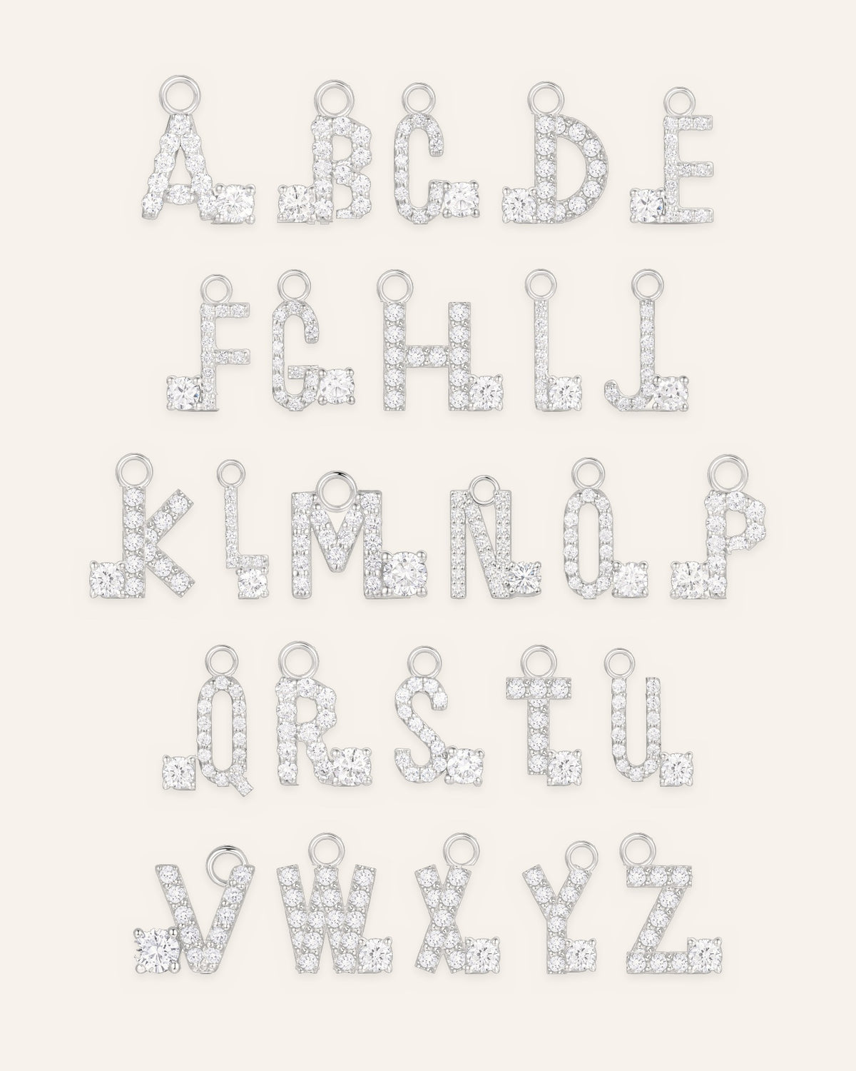 Alphabet complet des charms lettres initiales A à Z en or massif 14 carats 585 blanc DYAMKA
