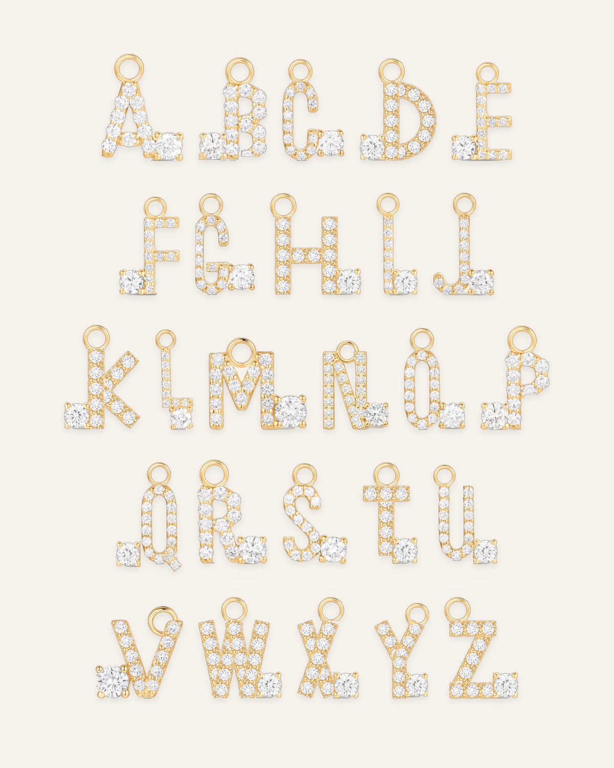 Alphabet complet des charms lettres initiales A à Z en or massif 14 carats 585 jaune DYAMKA