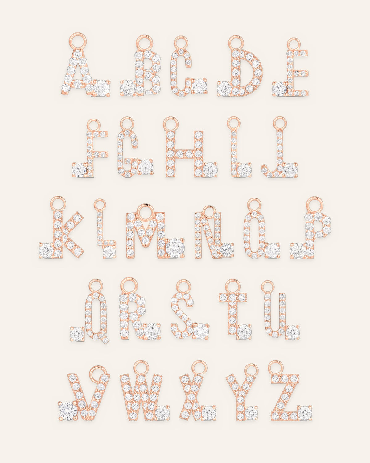 Alphabet complet des charms lettres initiales A à Z en or massif 14 carats 585 rose DYAMKA