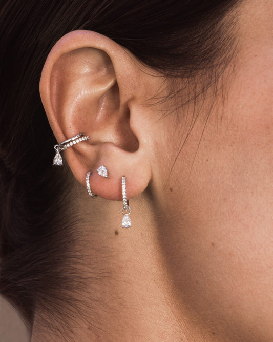 Collection LA POIRE — composition oreille profil or blanc massif 14 carats earcuff charm créole diamant poire DYAMKA - PR02585015B - ER02585TUB-CH06585TUB