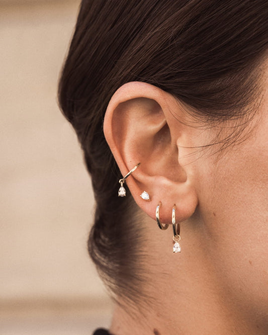 Collection LA POIRE — composition oreille puce créole pavée charm or jaune massif 14 carats diamant poire DYAMKA - ER02585TUJ-ER02585TUR-CH06585TUR