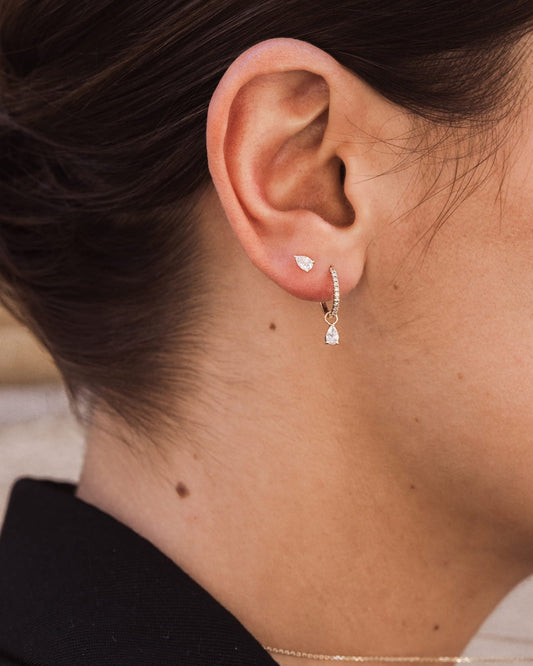 Collection LA POIRE — composition oreille puce créole pavée charm or jaune massif 14 carats diamant poire DYAMKA - PR02585015J-PR02585015R-CH06585TUJ