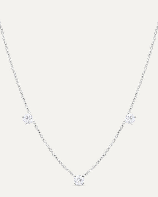Collier 3 diamants en or massif 375 blanc, bijou minimaliste femme