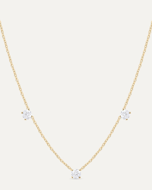 Collier 3 diamants en or massif 375 jaune, bijou minimaliste femme