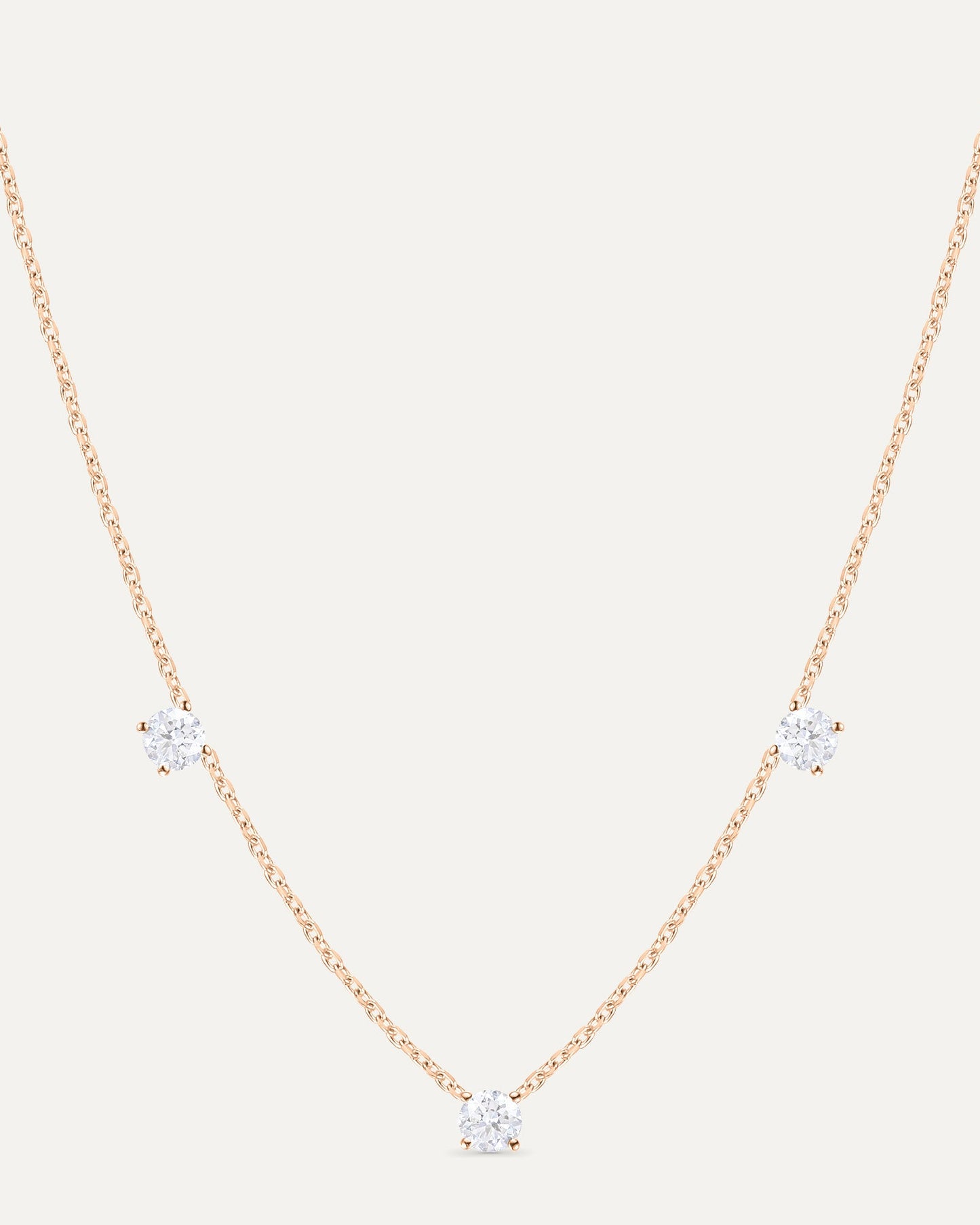 Collier 3 diamants en or massif 375 rose, bijou minimaliste femme
