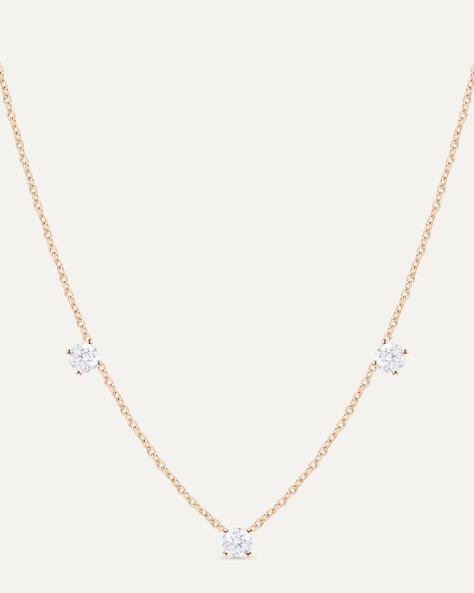 Collier 3 diamants en or massif 375 rose, bijou minimaliste femme