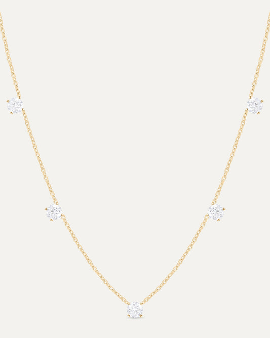 Collier 5 diamants en or massif 375 jaune, bijou minimaliste femme