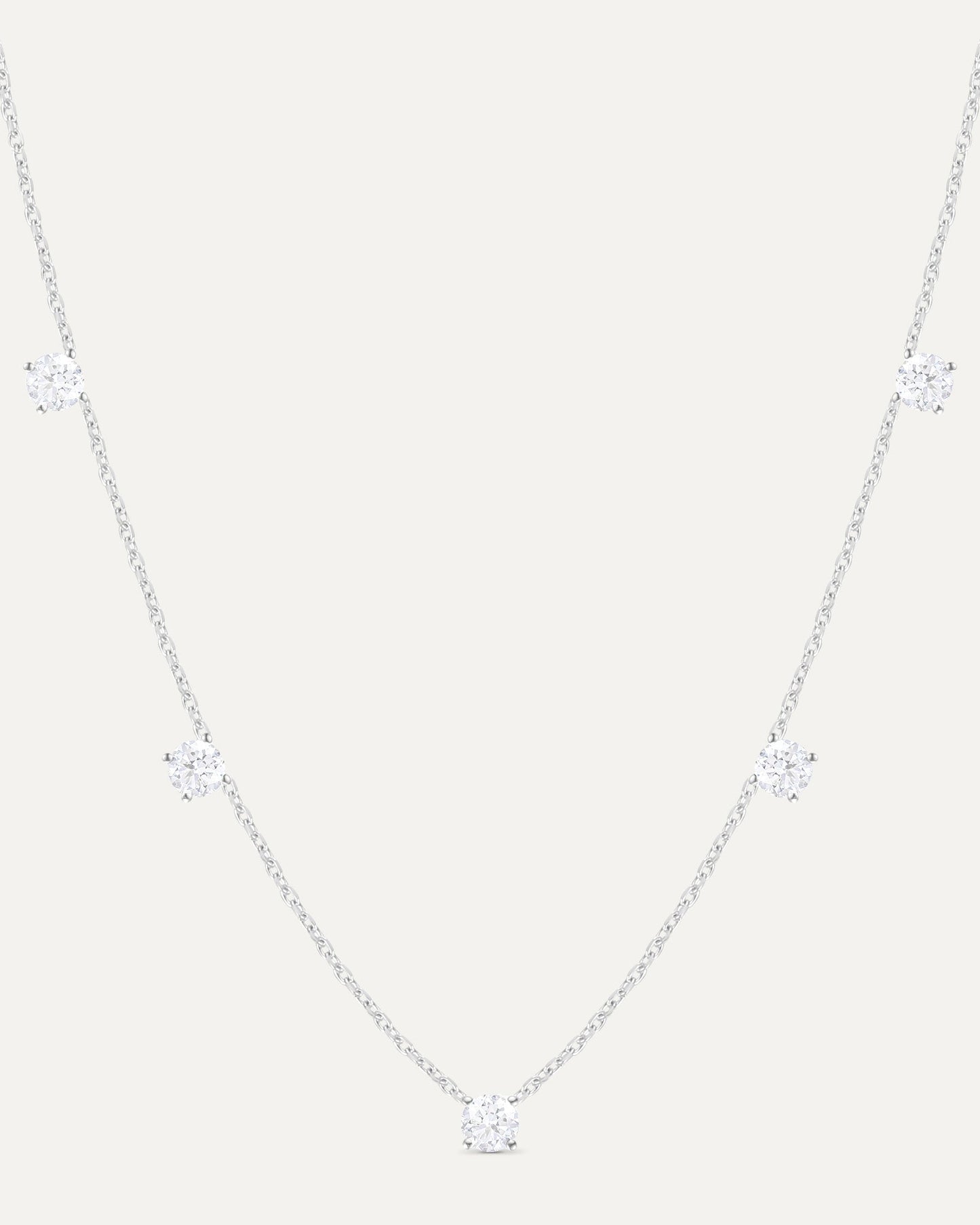 Collier 5 diamants en or massif 375 blanc, bijou minimaliste femme