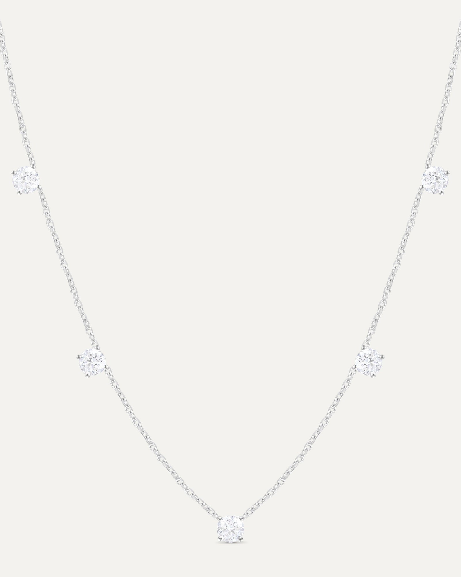 Collier 5 diamants en or massif 375 blanc, bijou minimaliste femme