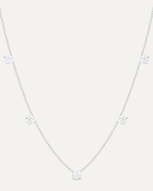 Collier 5 diamants en or massif 375 blanc, bijou minimaliste femme