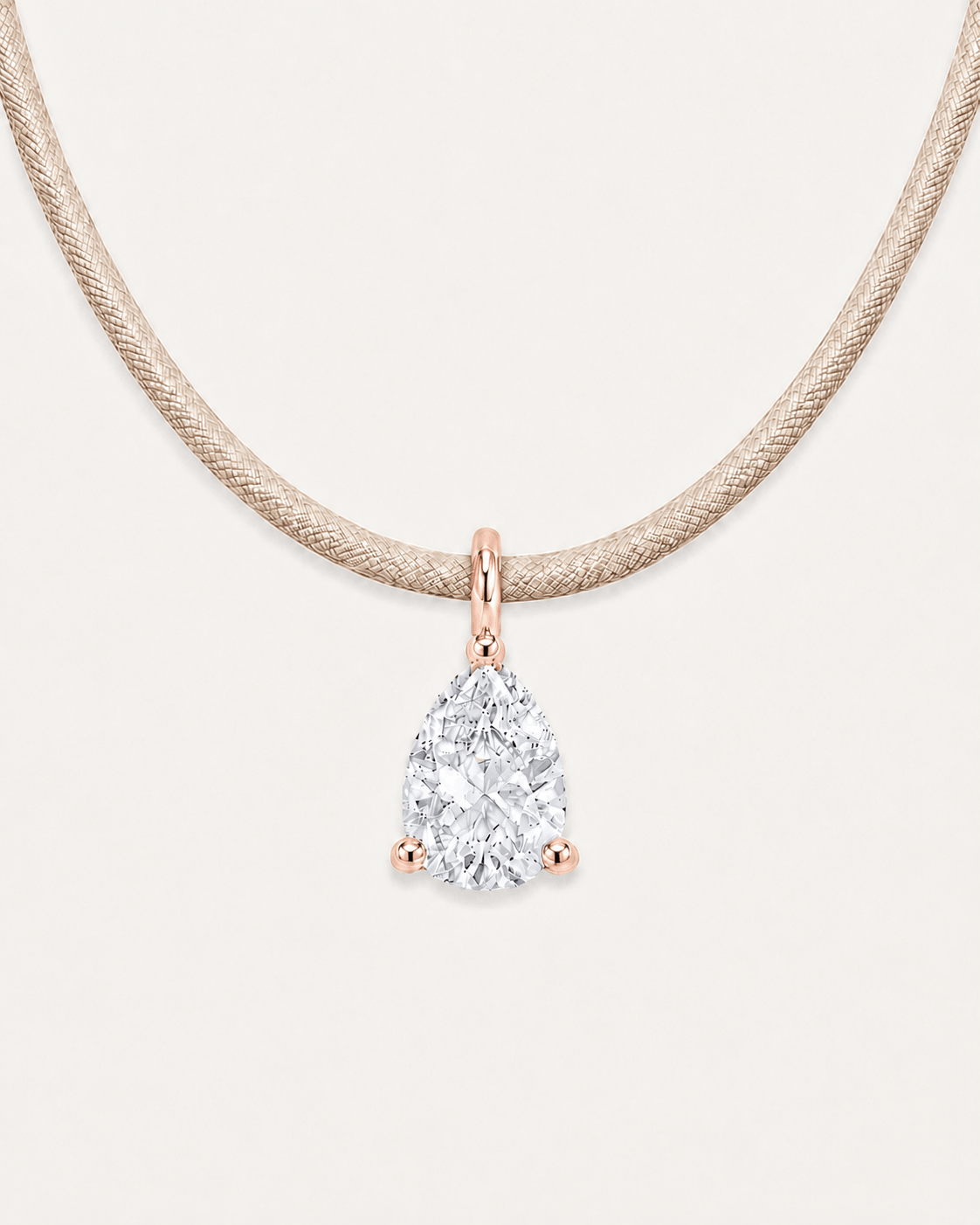 Détail Collier cordon beige LA POIRE Signature — or rose massif 14 carats diamant synthèse taille poire 0,50 ct D–E VS+ DYAMKA