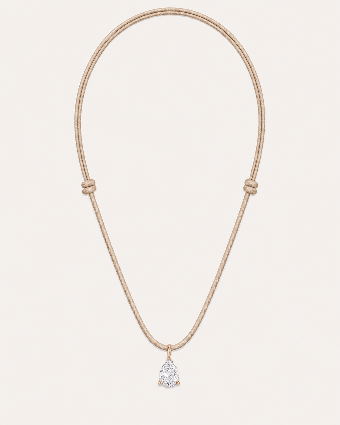 Collier cordon beige LA POIRE Signature — or rose massif 14 carats diamant synthèse taille poire 0,50 ct D–E VS+ DYAMKA