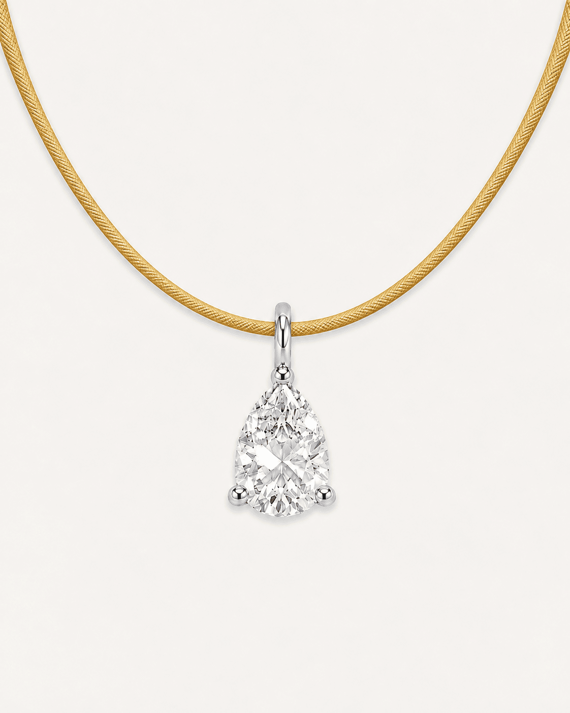 Détail Collier cordon jaune LA POIRE Signature — or blanc massif 14 carats diamant synthèse taille poire 0,50 ct D–E VS+ DYAMKA