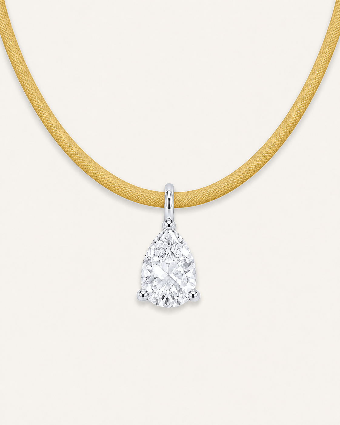Détail Collier cordon jaune LA POIRE Signature — or blanc massif 14 carats diamant synthèse taille poire 0,50 ct D–E VS+ DYAMKA