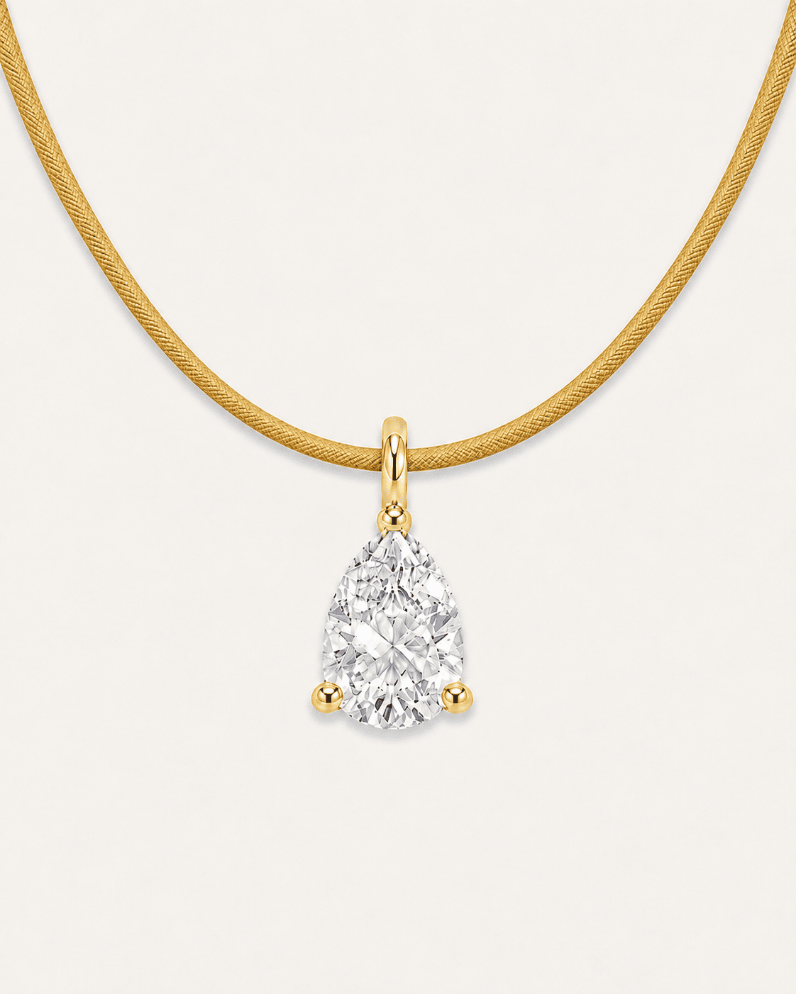 Détail Collier cordon jaune LA POIRE Signature — or jaune massif 14 carats diamant synthèse taille poire 0,50 ct D–E VS+ DYAMKA