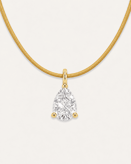 Détail Collier cordon jaune LA POIRE Signature — or jaune massif 14 carats diamant synthèse taille poire 0,50 ct D–E VS+ DYAMKA