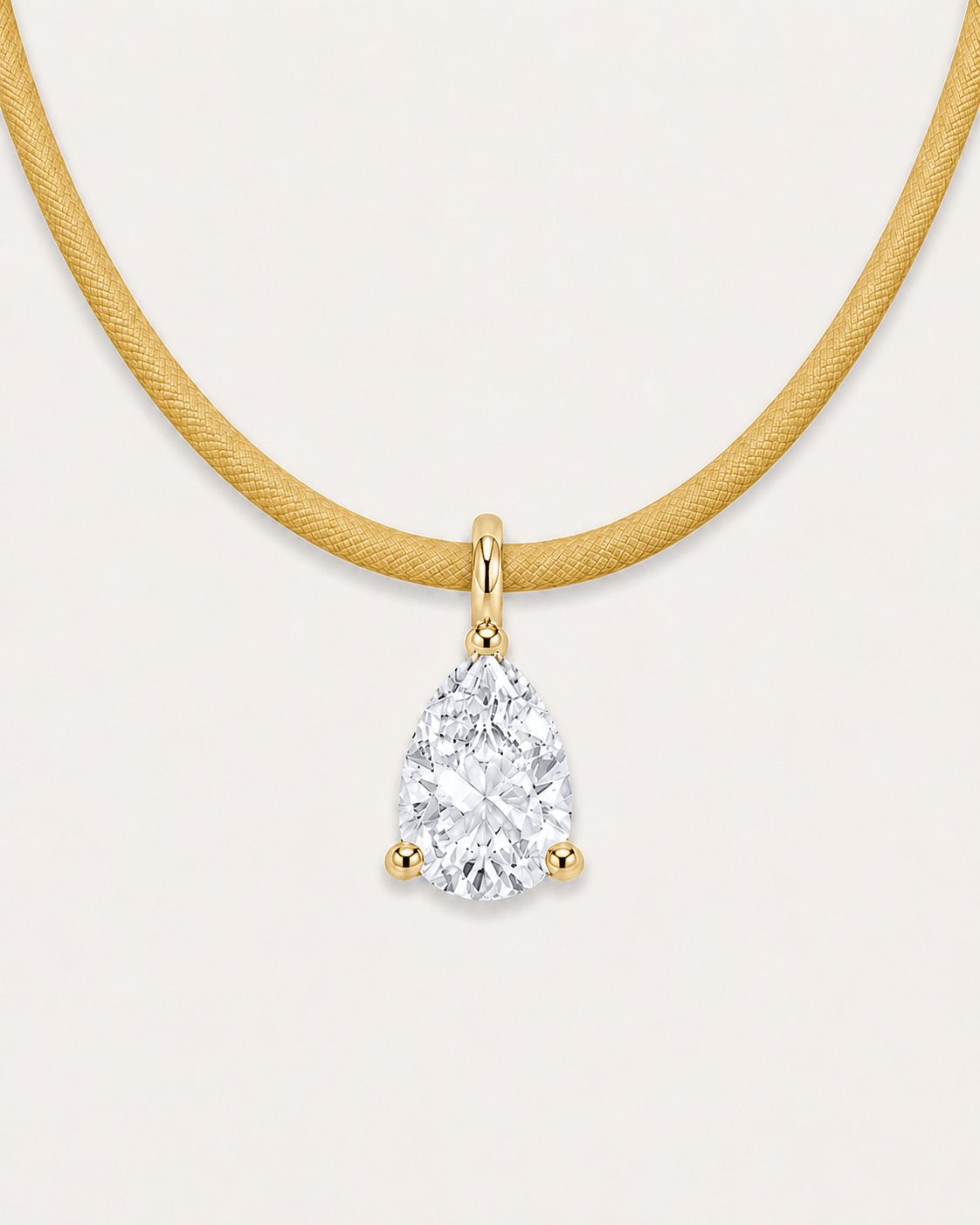 Détail Collier cordon jaune LA POIRE Signature — or jaune massif 14 carats diamant synthèse taille poire 0,50 ct D–E VS+ DYAMKA