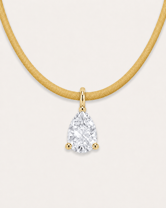 Détail Collier cordon jaune LA POIRE Signature — or jaune massif 14 carats diamant synthèse taille poire 0,50 ct D–E VS+ DYAMKA
